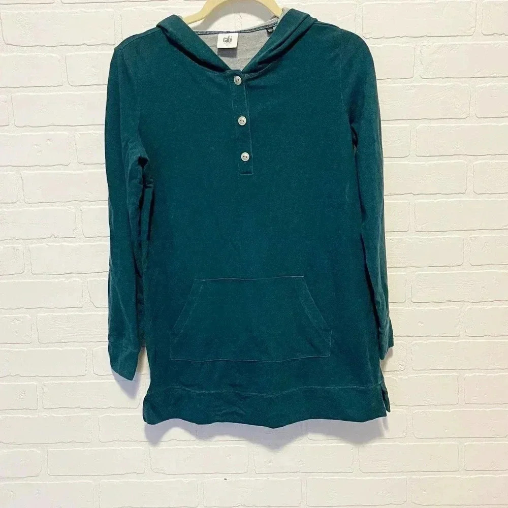 Cabi Womens Stretch Long Sleeve‎ Pullover No Sweat Hoodie Teal Green Small